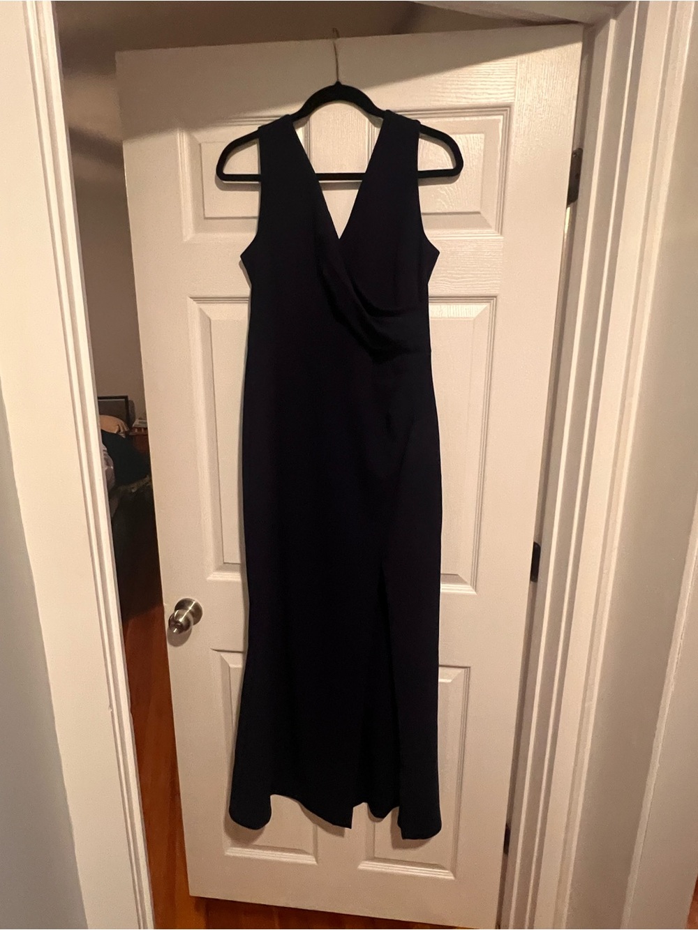 Sleeveless Navy V-Neck Evening Dress
